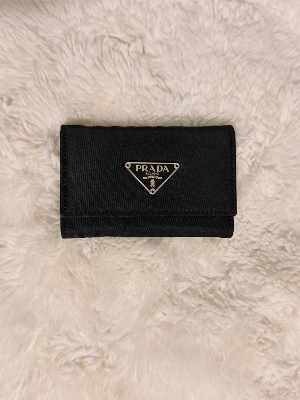 Prada Black Nylon Card & Key Holder with Silver Triangle Logo